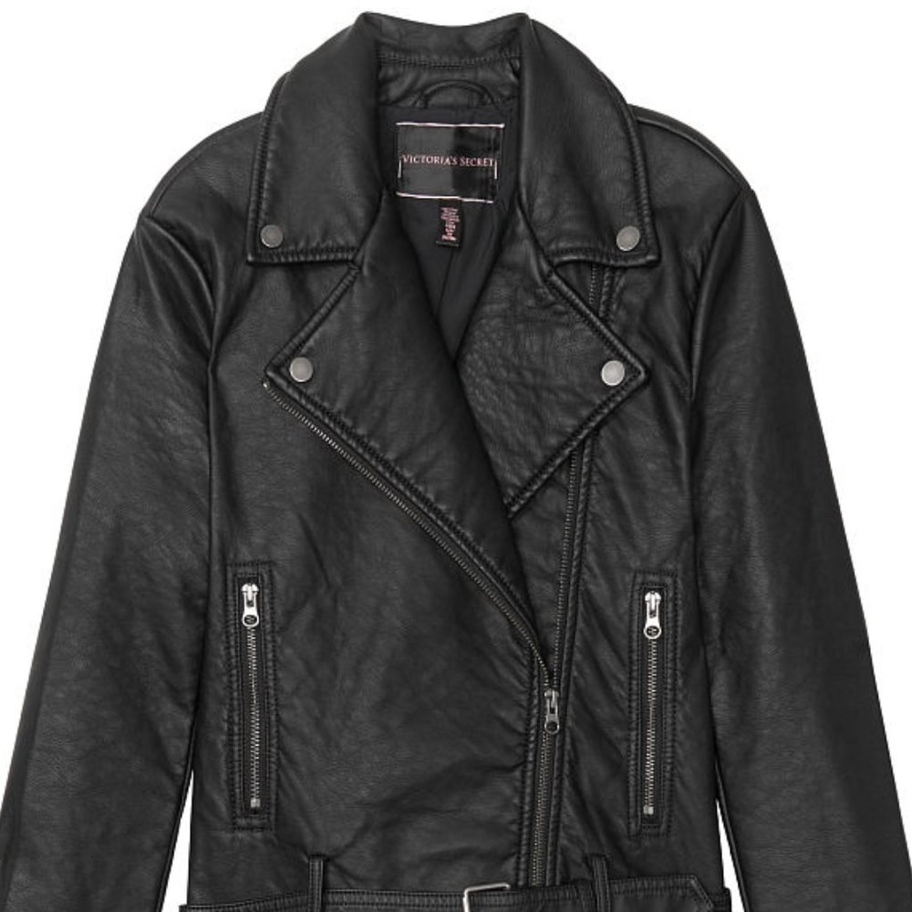 ❤️NeW❤️ RARE VICTORIA'S SECRET FAUX LEATHER BIKER MOTO JACKET MEDIUM 8-10